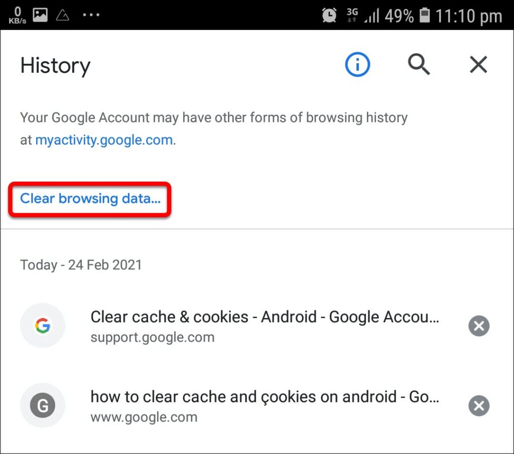 clear your cache and cookies android